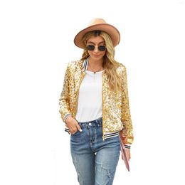 Women's Jackets Zoctuo Sequin Jacket Retro Long-sleeved Silver Reflective Rave Club Women Outwear Tops Coat Women's Striped Clothing