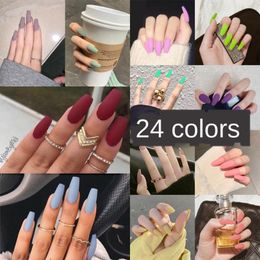 False Nails 24Pcs Full Cover Nail Tips Ballerina Art Manicure Matte Coffin Fake Extension Acrylic With Glue