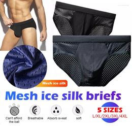 Underpants 2Pcs Men Summer Ice Silk Underwear Briefs Breathable Bamboo Carbon Fibre Anti-Bacterial Hollow Pants Cold