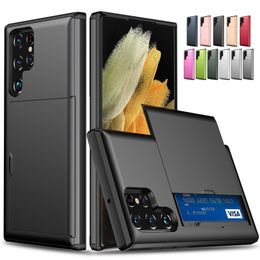 Casos de carteira com capa de telefone à prova de choques do slide slot para Samsung Galaxy S22 S21 S20 Fe S10 Plus S10E Nota 20 Ultra Note 10
