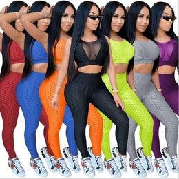 Women's Tracksuits Women's Women Tracksuit Two Pieces Set Crop Top Long Booty Pants 2 Elastic Sports Suits Skinny Ladies Outdoor