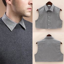 Bow Ties Warm Fake Shirt For Men Clothes Vest Half Lapel Grey Mens Fashion Business Dress Vintage High Quality Button Up