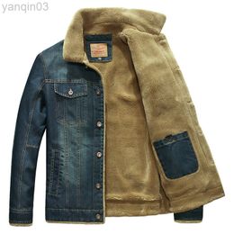 Men's Jackets L-6XL Winter Denim Jacket Men Windbreaker Jacket Fleece Thick Warm Mens Jackets Outfit Jeans Jacket Male Multi-Pockets Cowboy Clothing L220902