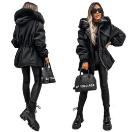 Womens Down Parkas Autumn Winter Womens Parkas High Street Style Long Slim Fur Collar Thick Trendy Overcome Solid Color Hood Coat Jacket 220902