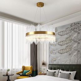 Pendant Lamps Luxury Gold Postmodern Light Atmospheric Crystal Chandelier Simple Led Living Dining Room Bedroom Lighting Fixture