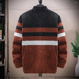 Men's Sweaters Trendy Colour Block Stretchy Autumn Sweater Coat Pockets Men Jacket Elastic Casual Winter For Daily Wear