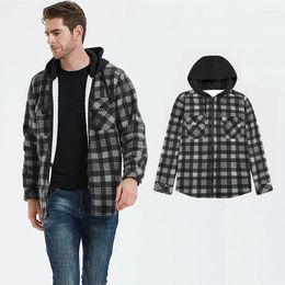 Men's Jackets Men's Fashion Imitation Lamb Velvet Plaid Hooded Jacket Winter Thickened Warm Shirt Korean Clothes Streetwear