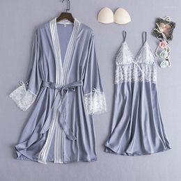 Women's Sleepwear Satin Female Kimono Gown Set Lace Sexy Bride Bridesmaid Wedding Robe Nightwear 2022 Homewear Bathrobe Nightgown