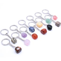 Natural Raw Ore Key chain Ring Rose Quartz Citrine Amethyst Irregular Stone Pendants keyring keychian DIY Jewellery