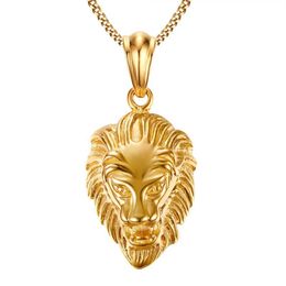 metals gold NZ - Lion Head Pendant Necklace Gold Plated Men's Jewelry Stainless Steel Metal PN-552309b