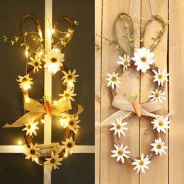 Decorative Flowers Easter Rattan Garland Pendant Spring Atmosphere Small White Flower Bow Artificial Home Party Window Door Ornament