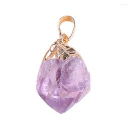 Pendant Necklaces 1pc Natural Amethysts Citrines Plating Gold Female Gem Stone Pendants DIY Necklace Jewellery Accessories