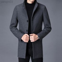 Men's Suits Blazers 2021 New Long Wool Jacket Fashion Pea Blends Autumn Winter s Overcoat Plus size 3XL 4XL L220902