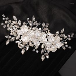 Headpieces Crystal Bride Wedding Hair Comb Silver Rhinestone Flower Bridal Pieces Pearl Accessories For Women And Girls