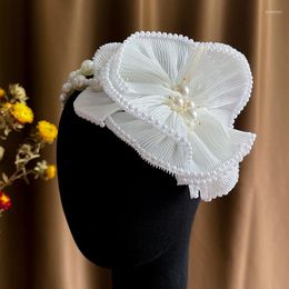 Headpieces Pleated Oversized Flower Pearl Hair Band French-Style Bride Decoration Women Headpiece Wedding Accessories
