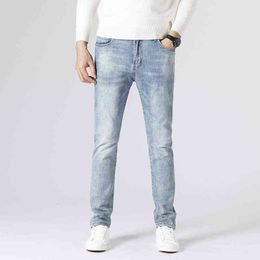 Men's Jeans Summer Thin Elastic Slim Fitting Small Leg Straight Tube High-end Fashion Brand Long Pants