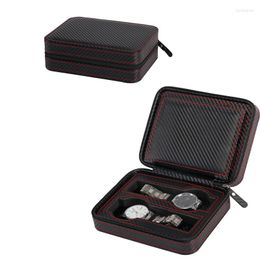 Watch Boxes Carbon Fibre Leather Red Sew Zipper Pocket Portable For Brand Box&Bag Zippered Sport Watches Storage Case Organiser