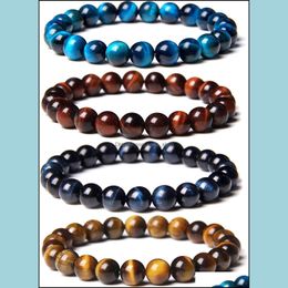 Beaded Strands 12Mm Men Tiger Eye Bracelet Relax Anxiety Crystal Beaded Strand Triple Protection Jewelry Healing Chakra Dhseller2010 Dhl3O