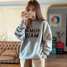 Men's Hoodies Sweatshirts HUMAN MADE Grey Sweatshirt Crew Neck Casual Cotton Fleece Printed Men Women Human Made Oversize Pullover T220901