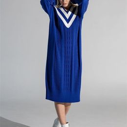Vestidos casuais Taovk feminino colorblock vneck vestido vestido de suéter de manga longa vestidos de malha casual soltos 220902