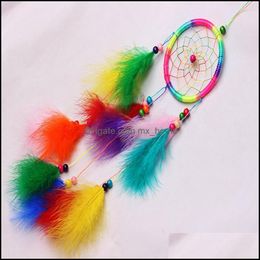 Arts And Crafts Bed Room Dream Net Catcher Home Furnishing Wall Hanging Wind Chime Natural Colorf Fluff Feather Dreamcatcher Handmade Dhswd