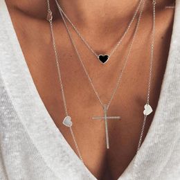 Pendant Necklaces Classic Retro Cross Heart Necklace Charming Women's Multi-layer Long Clavicle Chain Choker Fashion Party Jewellery Gifts