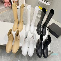 2022 boots leather autumn winter chain side zipper flat heel small high tube thick heel and calf Knight Martins