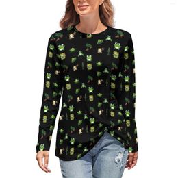 Women's T Shirts Funny Frog T-Shirts Cute Cartoon Forgs Lovers Aesthetic Shirt Spring Long Sleeve Streetwear Tops Oversized Graphic Clothes