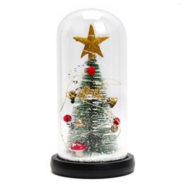 Christmas Decorations Mini Tree In Glass Cover Five-pointed Star Top Decoration LED Lights Glow Year Gift Not Include Battery