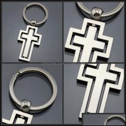 Party Favour Metal Cross Pendant Keychains Alloy Keys Ring Church Wedding Gift Key Buckle Children Toys Wholesale 2 5Kd H1 Drop Delive Dh1Mt