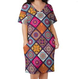 Plus Size Dresses Bohemian Mandala Dress V Neck Hippies Print Korean Fashion Summer Stylish Casual Women Printed Vestido