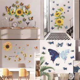 Wall Stickers Sunflower Sticker 3D Colour Stereo Butterfly For Girls Room Bedroom Decor Painting Wallpaper Self Adhesive PVC Decal Murals