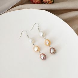 Hand made dangle 8-9mm multicolor baroque freshwater pearl drop earrings 2pairs/lot fashion Jewellery