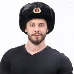 Berets Ushanka Soviet Badge Lei Feng Hat Windproof Earflap Russian Men's Caps Ear Army Bomber Warm Thickened Hats M4p5