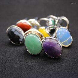 Wedding Rings Big Natural Stone For Women Opal Agates Pink Quartz Purple Crystal Adjustable Opening Anniversary Party Finger Ring Reiki