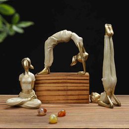 Decorative Figurines 3 Piece Set of Creative Resin Yoga Figure Imitation Metal Yoga Girl Figurine Crafts Room Office Character Crafts Decoration Gift