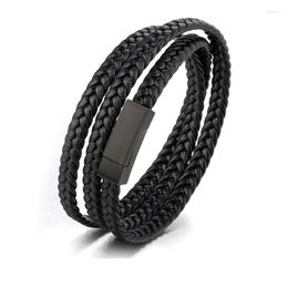 Charm Bracelets Mens Retro Fashion Multi-layer Extra-long Leather Magnetic Buckle Woven Boys Gift Couple