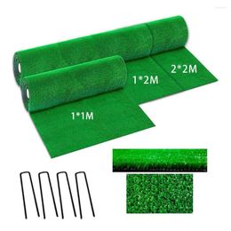 Decorative Flowers 2022 Thicken Green Synthetic Drainage Grass Simulation Artificial Turf Set And Steel Rivet Straw Mat Garden Decoration