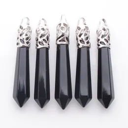 Jewellery Fit Necklace Natural Gem Stone Long Pendulum Charm Stones Black Agates Pendants Silver Plated Fashion N3011