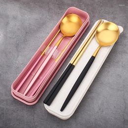 Flatware Sets Reusable Utensils Set With Portable Case 304 Stainless Steel Cutlery Lunch For Work Office School Fork Spoon Chopstick