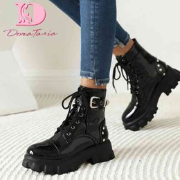 Boots Doratasia New Arrival Brand New Ladies Platform Cross-Tied Round Toe Boots Chunky Heels Lace-Up Solid Ankle Boots Women 220903