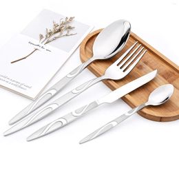 Flatware Sets 4/8/16/24Pcs Vintage Silver Set Dinnerware Portable Printed Stainless Steel Spoon Fork Steak Knife Travel Cutlery Tableware