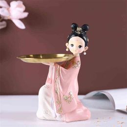 Decorative Figurines New Style Girl Tray Resin Art And Craft Gift Storage Decoration Accessories Home Sitting Room Decoration Tabletop TV Ark Crafts