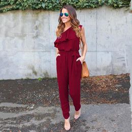 Women's Jumpsuits Women's & Rompers 2022 Irregular Ruffled Straps Chiffon Jumpsuit Clothing Casual Sexy Elegant Solid Summer Vestidos