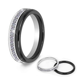 platinum rings diamonds UK - 2pcs Set Classic Black Ceramic Ring Beautiful Scratch Proof Healthy Material Jewelry For Women With Bling Crystal Fashion Ring243Q