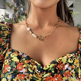 Chains DAVINI Gold Chain Baroque Pearl Choker Necklace Women Statement OT Clasps Jewellery Female Gift Collier Link Necklaces MG300