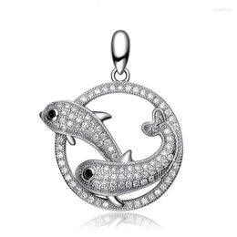 Pendant Necklaces Aceworks Double Dolphin Charm 100% Authentic 925 Sterling Silver Women Elegant Gift Jewelry Zirconia Animal Style