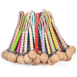 Baby Silicone Beads Pacifier Clips BPA Free Food Grade Dummy Nipple Chain with Wooden Clip for Babies Multi Color