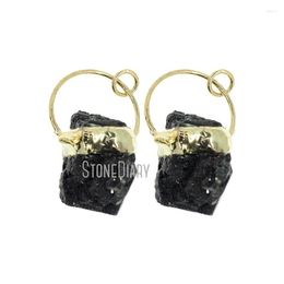 Pendant Necklaces PM38077 Tin Black Tourmaline Gold Plated Soldered Free Form Rustic Raw Stone Jewellery