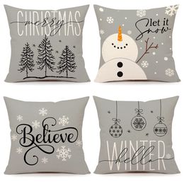 Pillow Case Gray Christmas Ers 18X18 Set Of 4 Farmhouse Decorations Merry Tree Let It Snow Believe Hello Winter Holiday D Carshop2006 Am1Cm